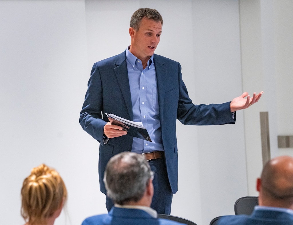 (Rick Egan | The Salt Lake Tribune) Rep. Blake Moore speaks at a town hall meeting at the Weber County Library North Branch, in North Ogden, on Tuesday, June 1, 2021.