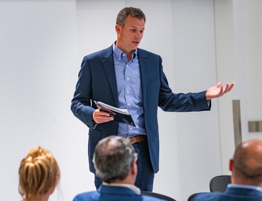 (Rick Egan | The Salt Lake Tribune) Rep. Blake Moore speaks at a town hall meeting at the Weber County Library North Branch, in North Ogden, on Tuesday, June 1, 2021.