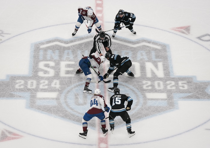 (Bethany Baker | The Salt Lake Tribune) Utah Hockey Club faces the Colorado Avalanche at the Delta Center in Salt Lake City on Thursday, Oct. 24, 2024.