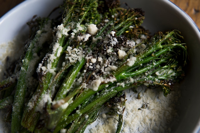 Leah Hogsten  |  The Salt Lake Tribune
Pizza Nono's broccolini with lemon and Balsamic vinegar and Grana cheese. Pizza Nono, the new wood-fired pizza "store" in SLC's 9th and 9th neighborhood offers "quality and simple" pizzas, artisan salads and seasonal sides. 

