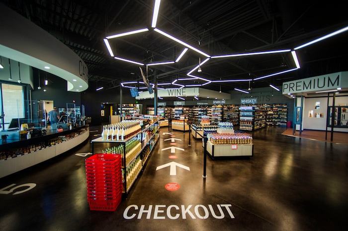 (Rick Egan | The Salt Lake Tribune)  Employees prepare for the opening of the new state liquor and wine store in Saratoga Springs, on Monday, Nov. 16, 2020.