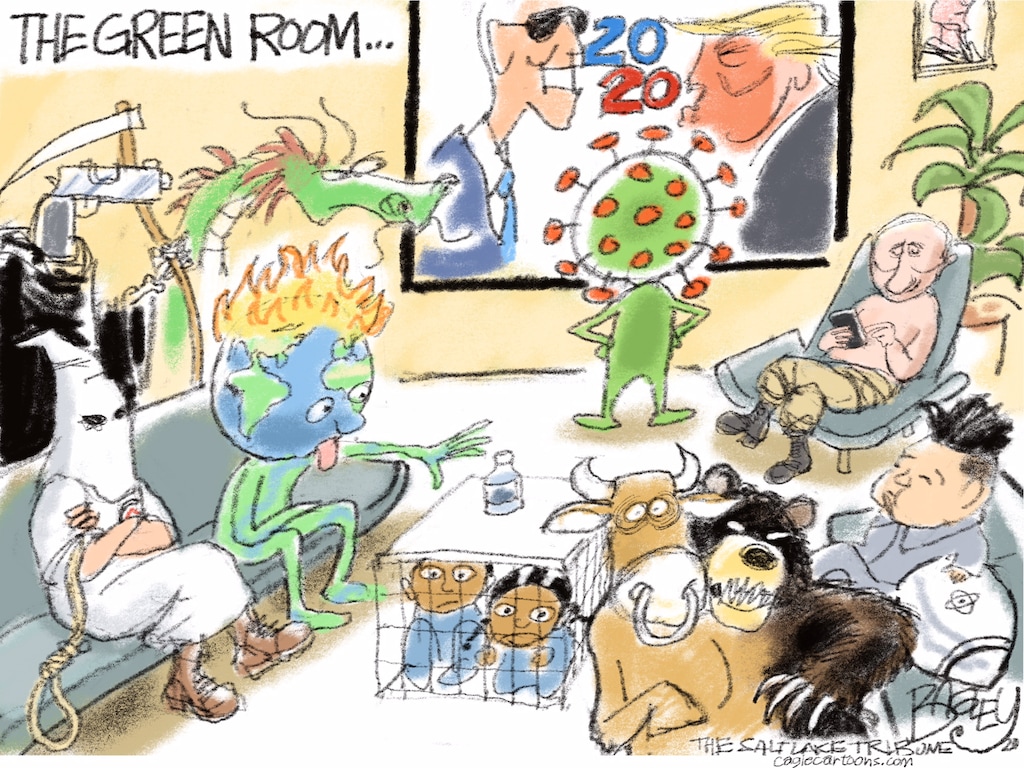 (Pat Bagley | The Salt Lake Tribune) This cartoon, titled "Waiting in the Wings," appears in The Salt Lake Tribune on Wednesday, Nov. 4, 2020.
