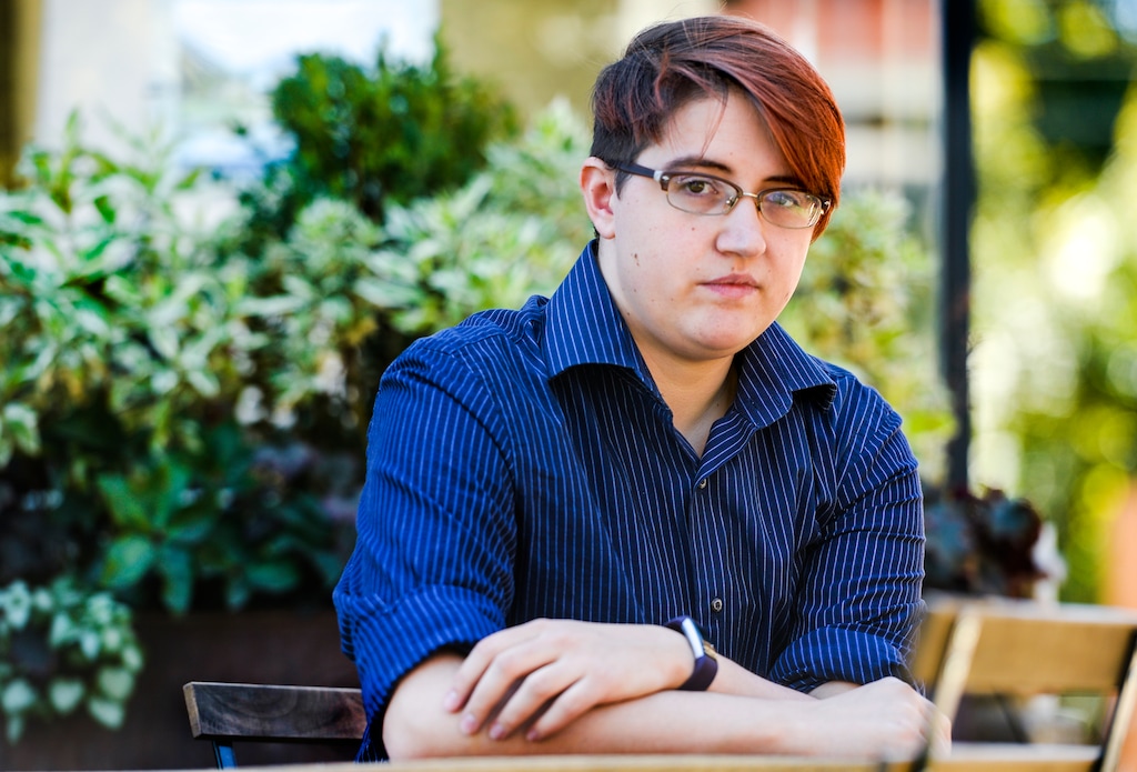 Leah Hogsten | The Salt Lake Tribune Mel Van De Graaff has become one of the first Utahns to receive gender non-binary markers on their government documents, Sept. 26, 2018. Van De Graaff has an "X" on their newly issued driver license and birth certificate rather than an "F" for female or an "M" for male. They spent more than $4,000 and months of time convincing a judge that Utah statute did not prohibit them from receiving gender non-binary markers.