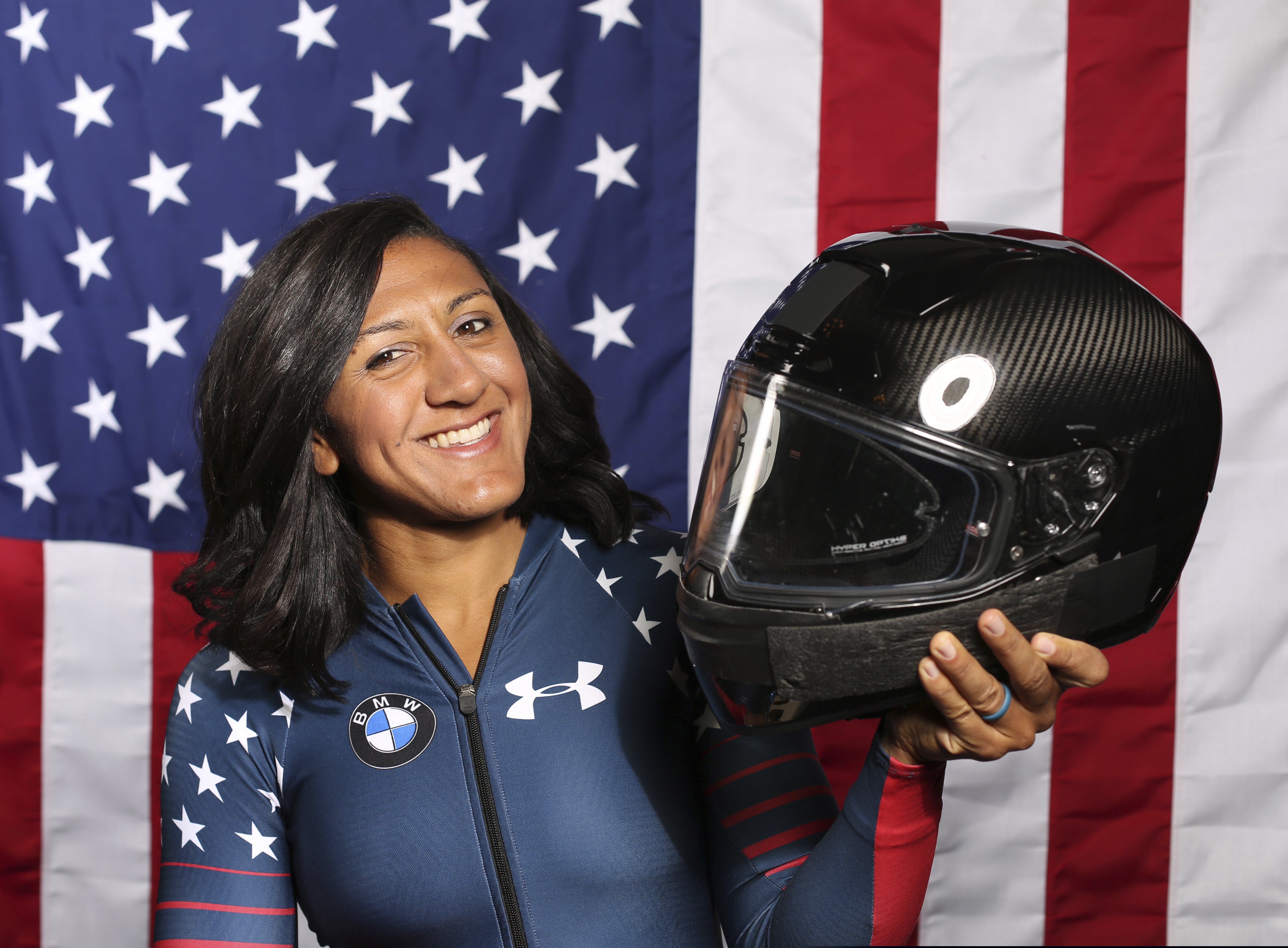 (Rick Bowmer | AP file photo) In this Monday, Sept. 25, 2017 file photo, United States Olympic Winter Games bobsledder Elana Meyers Taylor poses for a portrait at the 2017 Team USA Media Summit in Park City, Utah. U.S. bobsledder Elana Meyers Taylor is pregnant and won't compete this season, though she intends to return in a year and prepare for the 2022 Beijing Olympics. Meyers Taylor and her husband, fellow U.S. bobsledder Nic Taylor, announced Wednesday, Sept. 18, 2019 they are expecting their first child in March.