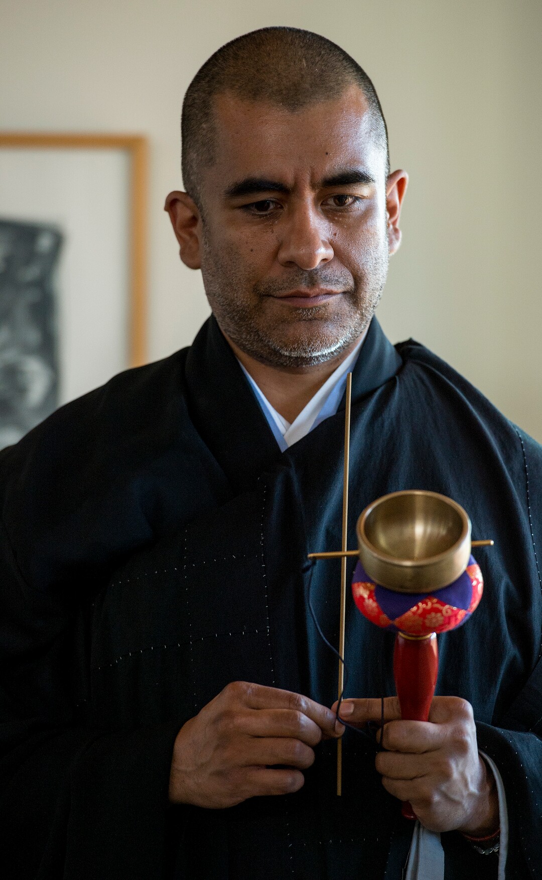 (Leah Hogsten  |  The Salt Lake Tribune) Dean Fugan Gonzalez of Salt Lake City await the entrance of Genpo Merzel Roshi prior to the dedication and eye opening ceremony at Torrey Zendo Meditation Center, Sept. 13, 2017, in Torrey. The Torrey Zendo, founded by Diane Musho Hamilton Sensei and Michael Mugaku Zimmerman Sensei, located near Capitol Reef National Park, had been seasonal but is now a year-round facility for study, practice and retreats.