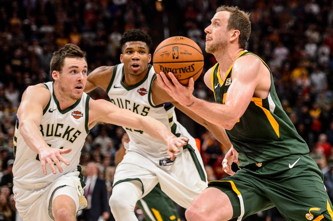 (Trent Nelson | The Salt Lake Tribune)  Utah Jazz forward Joe Ingles (2) as the Utah Jazz host the Milwaukee Bucks, NBA basketball in Salt Lake City on Saturday March 2, 2019.