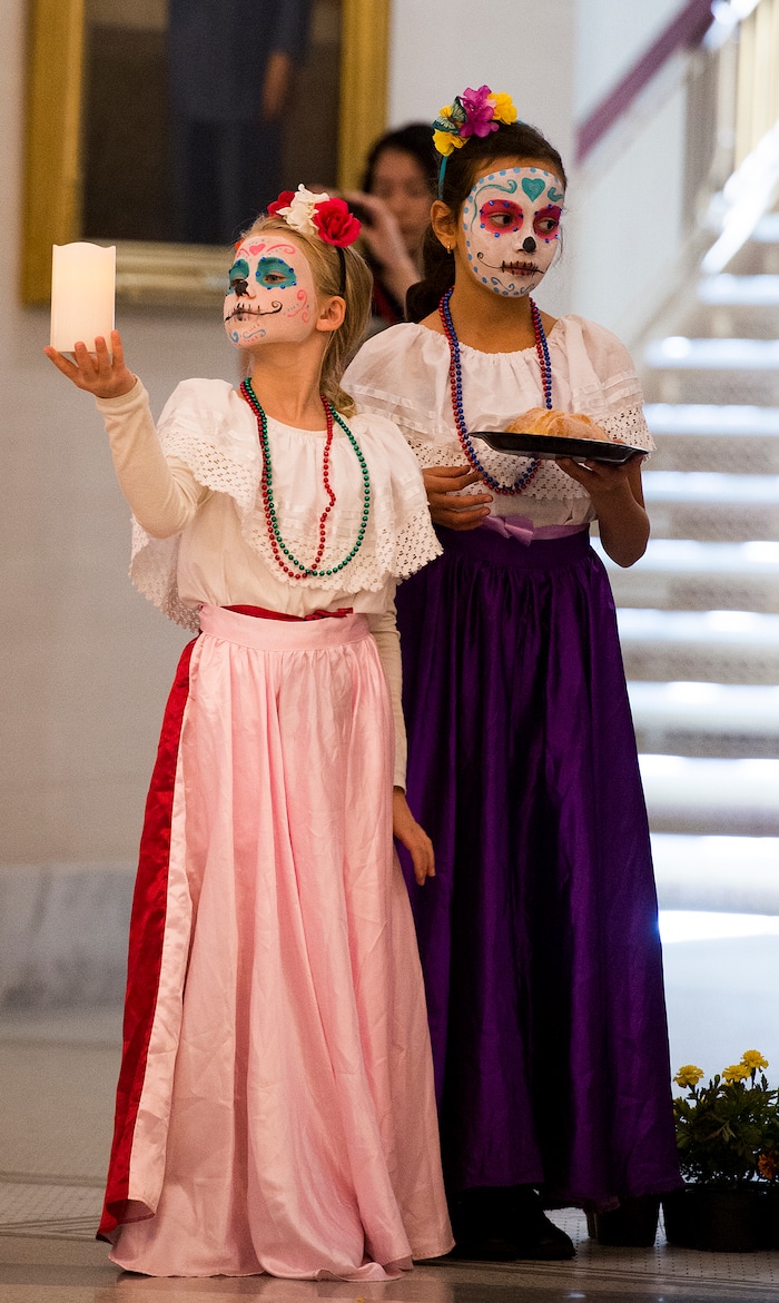 (Leah Hogsten | The Salt Lake Tribune) The Arte Primero dancers during the Day of the Dead festival Saturday, October 21, 2017 at the Capitol.