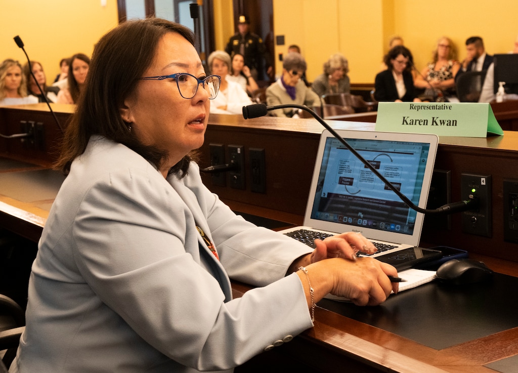 (Rick Egan | The Salt Lake Tribune)  Utah state Rep. Karen Kwan makes a comment during a meeting discussing the litigation of the transgender issues at the Capitol, on Wednesday, Aug. 17, 2022. Kwan was elected by Utah Democrats on Jan. 16, 2023, to replace Karen Mayne in the Utah Senate. Mayne retired suddenly due to health reasons in January.