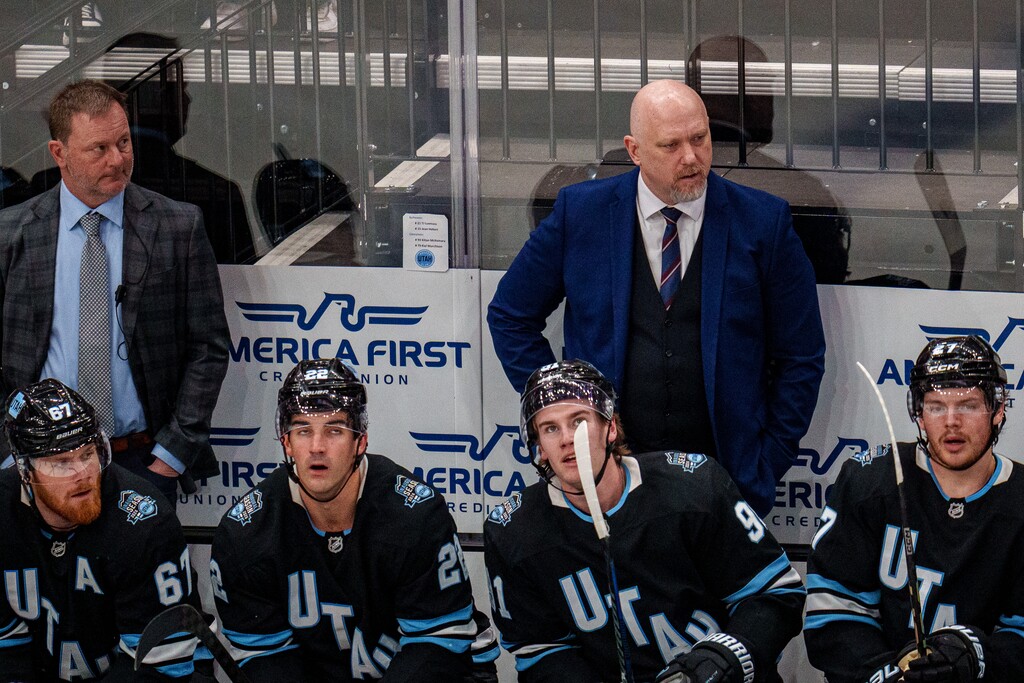 (Trent Nelson  |  The Salt Lake Tribune) André Tourigny as Utah Hockey Club hosts the Minnesota Wild, NHL hockey in Salt Lake City on Thursday, Feb. 27, 2025.