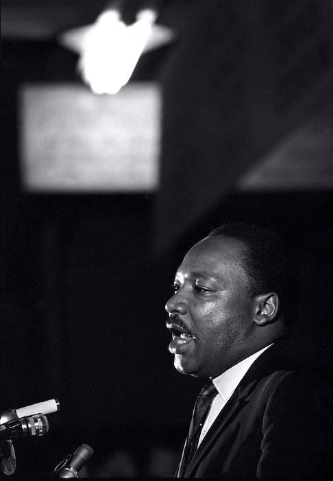 (AP Photo/Charles Kelly, File) In this April 3, 1968, file photo, the Rev. Martin Luther King Jr. makes his last public appearance at the Mason Temple in Memphis, Tenn. The following day King was assassinated on his motel balcony. Travelers will find a variety of events and sites in Memphis and elsewhere honoring King's legacy on the 50th anniversary of his death.