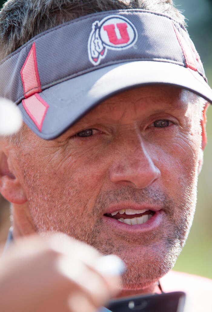 Rick Egan  |  The Salt Lake TribuneUniversity of Utah head coach Kyle Whittingham, talks to the media after football practice, Monday, July 31, 2017.