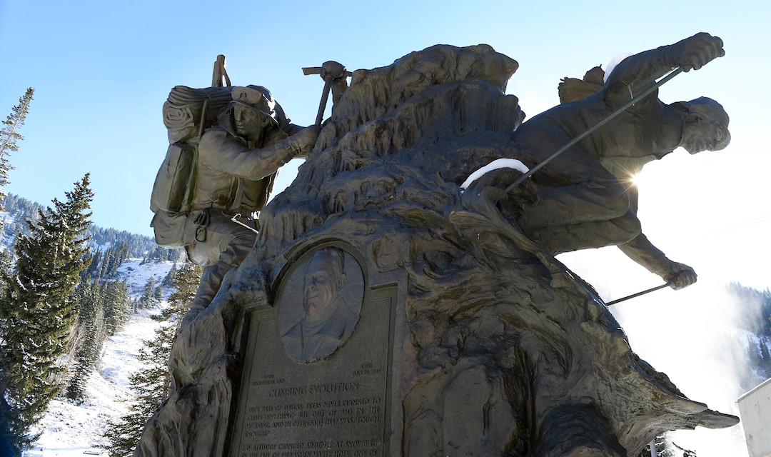Leah Hogsten  |  The Salt Lake Tribune  The bronze sculpture of Snowbird Ski and Summer Resort owner Dick Bass pays tribute to BassÕ climbing feats, including the completion of the ÒSeven SummitsÓ at age 55 and love for skiing and the world-class resort he built. Bass passed away Sunday, July 26, 2015, at the age of 85.  Bass co-founded Snowbird Ski and Summer Resort in 1971 with Ted Johnson and maintained sole ownership of the Utah resort for four decades until the Bass family sold its majority interest to Ian Cumming in May 2014.