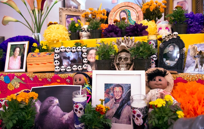 (Leah Hogsten | The Salt Lake Tribune) An altar in honor of the memory of ancestors who have passed is shown as part of the Day of the Dead festival Saturday, October 21, 2017 at the Capitol.