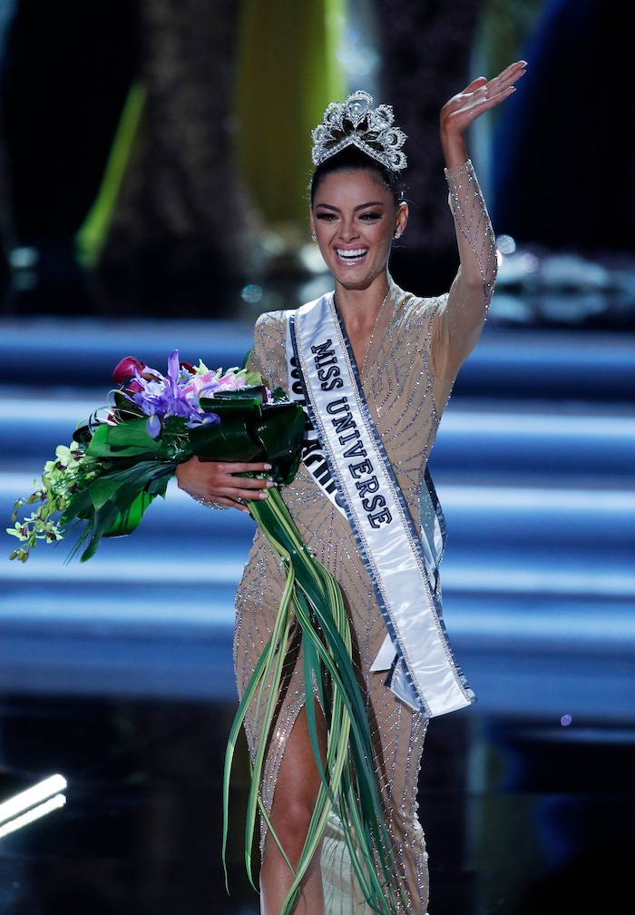 (John Locher | The Associated Press) Miss South Africa Demi-Leigh Nel-Peters waves after she was announced as the new Miss Universe at the Miss Universe pageant Sunday, Nov. 26, 2017, in Las Vegas.