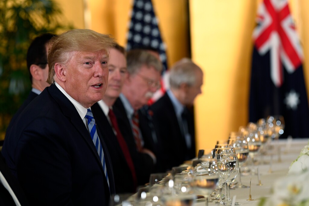(Susan Walsh | AP file photo) President Donald Trump, left, speaks as he attends a dinner with Australian Prime Minister Scott Morrison in Osaka, Japan, Thursday, June 27, 2019. Trump and Morrison are in Osaka to attend the G20 summit.