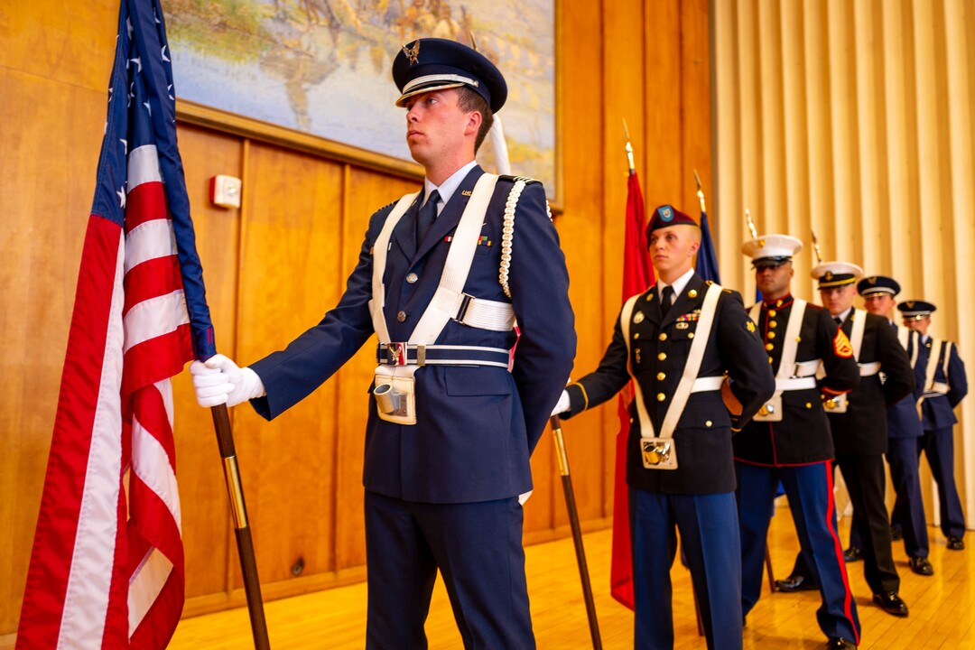 (Trent Nelson  |  The Salt Lake Tribune)
An honor guard takes part in the Veterans Day Commemoration at the University of Utah in Salt Lake City on Monday, Nov. 11, 2019.