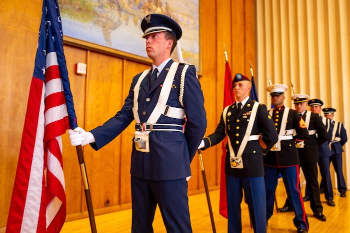 (Trent Nelson | The Salt Lake Tribune)
An honor guard takes part in the Veterans Day Commemoration at the University of Utah in Salt Lake City on Monday, Nov. 11, 2019.