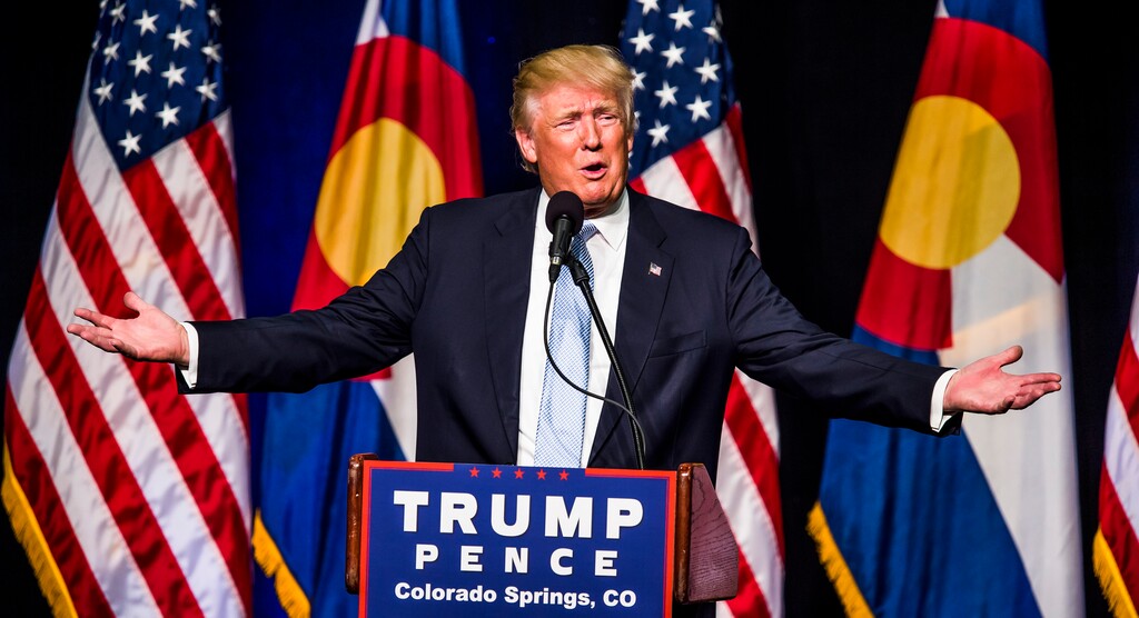 (Stacie Scott | The Gazette | The Associated Press) Republican presidential candidate Donald J. Trump speaks Friday, July 29, 2016, in Colorado Springs, Colo.