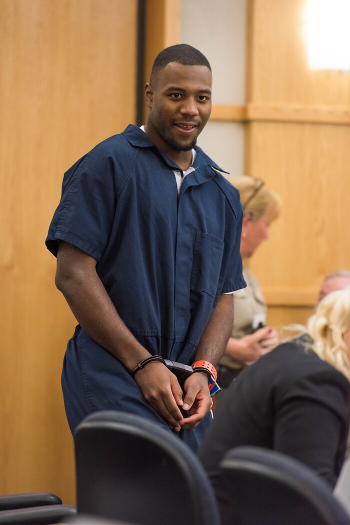 Former Utah State University linebacker Torrey Green appears in the First District court on Thursday, the second day of a three-day preliminary hearing.  Green is charged with six counts of rape, one of aggravated kidnapping and three of forcible sex abuse. (Chantelle McCall/Utah Statesman)