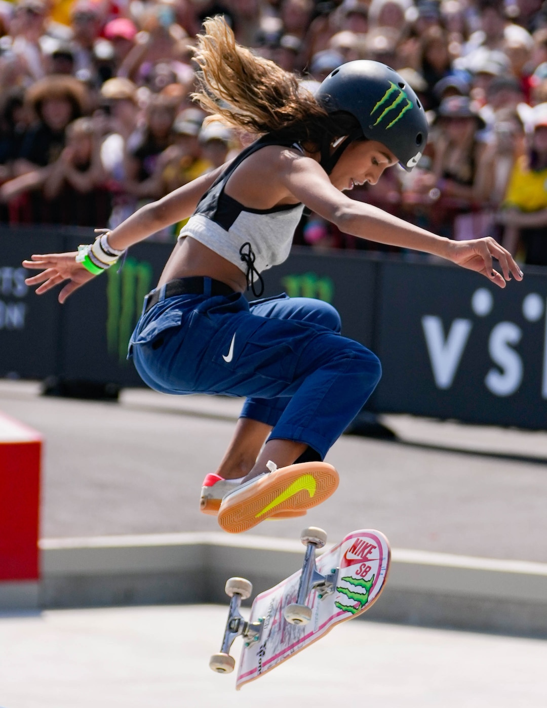 (Francisco Kjolseth | The Salt Lake Tribune) Rayssa Leal of Brazil competes in Street League Skateboarding Championship Tour at the Utah State Fairpark in Salt Lake City on Saturday, Aug. 28, 2021. Now in its 11th year, the sport’s premier competition series includes more of the world’s best skaters than ever before, with the tour roster featuring 47 athletes hailing from 11 countries, including 21 Olympians and multiple X Games medalists.