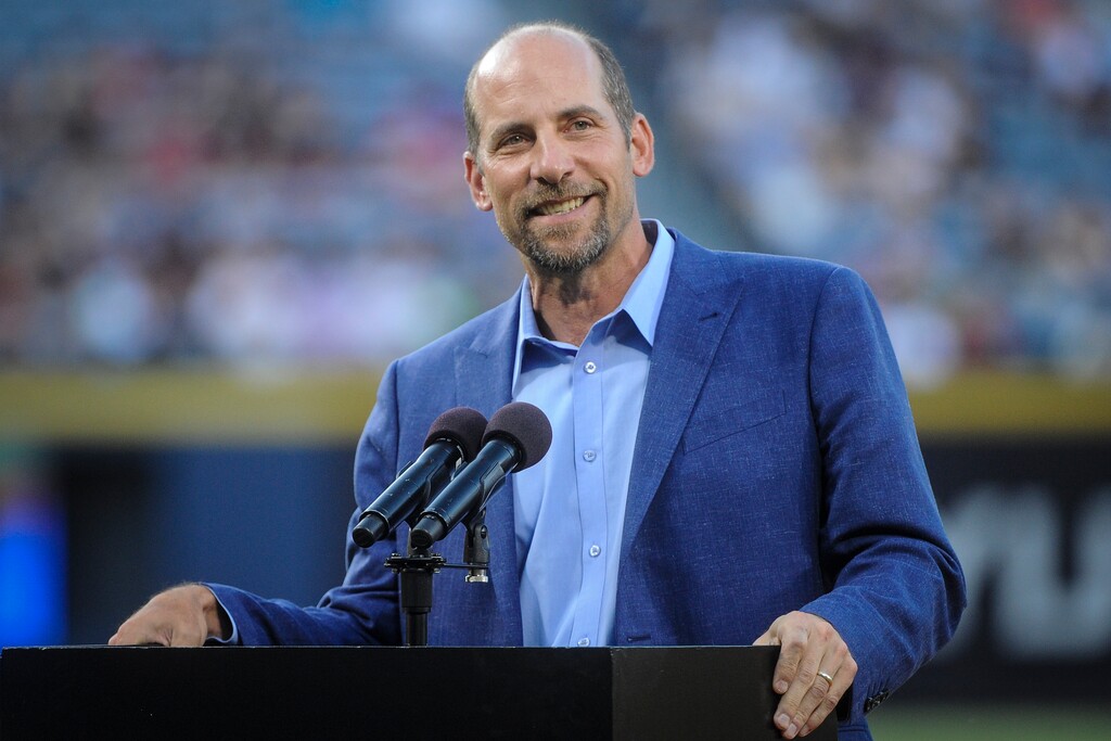 FILE - In this Aug. 14, 2015, file photo, pitcher John Smoltz is honored for his induction into the Baseball Hall of Fame before the start of a baseball game against the Arizona Diamondbacks, in Atlanta. Smoltz says baseball needs to make some changes _ and fast _ to make the game more watchable and more appealing to fans both young and old. 
Smoltz told PodcastOne Sports Now co-hosts Tim Dahlberg and Jim Litke that baseball needs to deal with the way the game has changed because of analytics and implement rule changes to make sure decisions aren't always ruled by people using spreadsheets. He said the game is running itself into the ground and isn’t sustainable as it is being played today. 
(AP Photo/John Amis, File)
