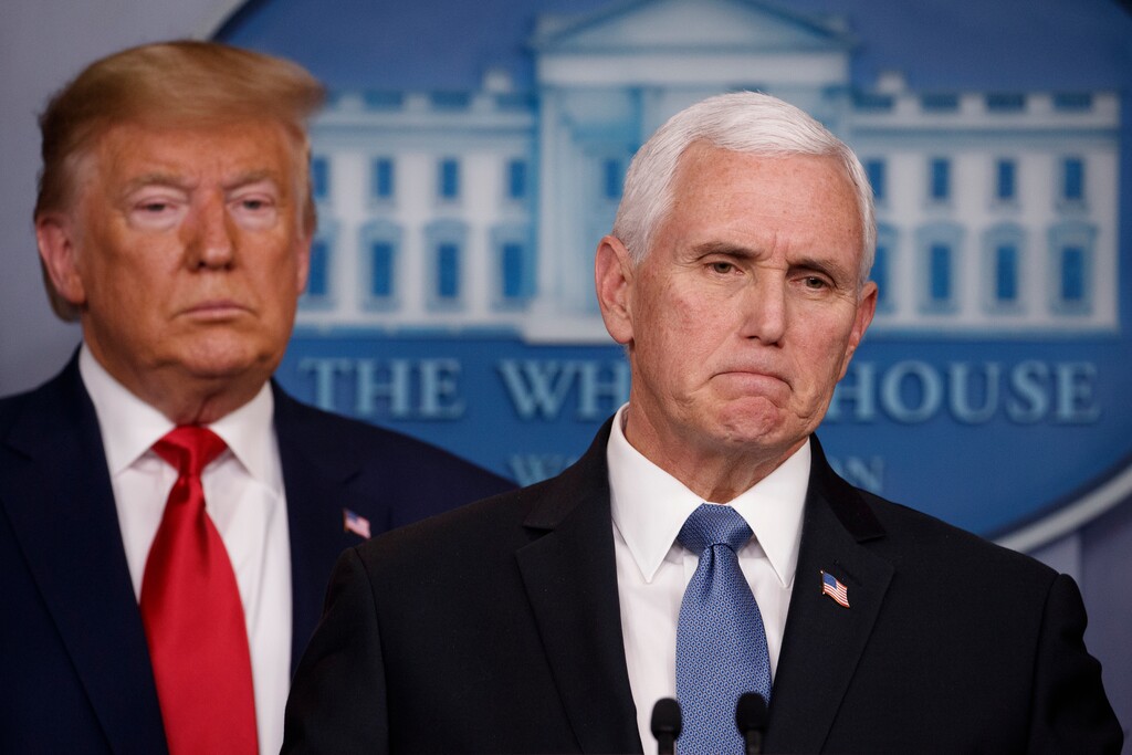 Vice President Mike Pence, joined by President Donald Trump, pauses while speaking about coronavirus at the White House in Washington, Saturday, Feb. 29, 2020.(AP Photo/Carolyn Kaster)
