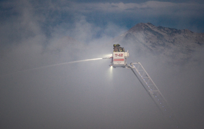 (Francisco Kjolseth  |  The Salt Lake Tribune) Fire crews respond to a fire at Rocky Mountain Recycling South Salt Lake on Saturday, July 11, 2020.