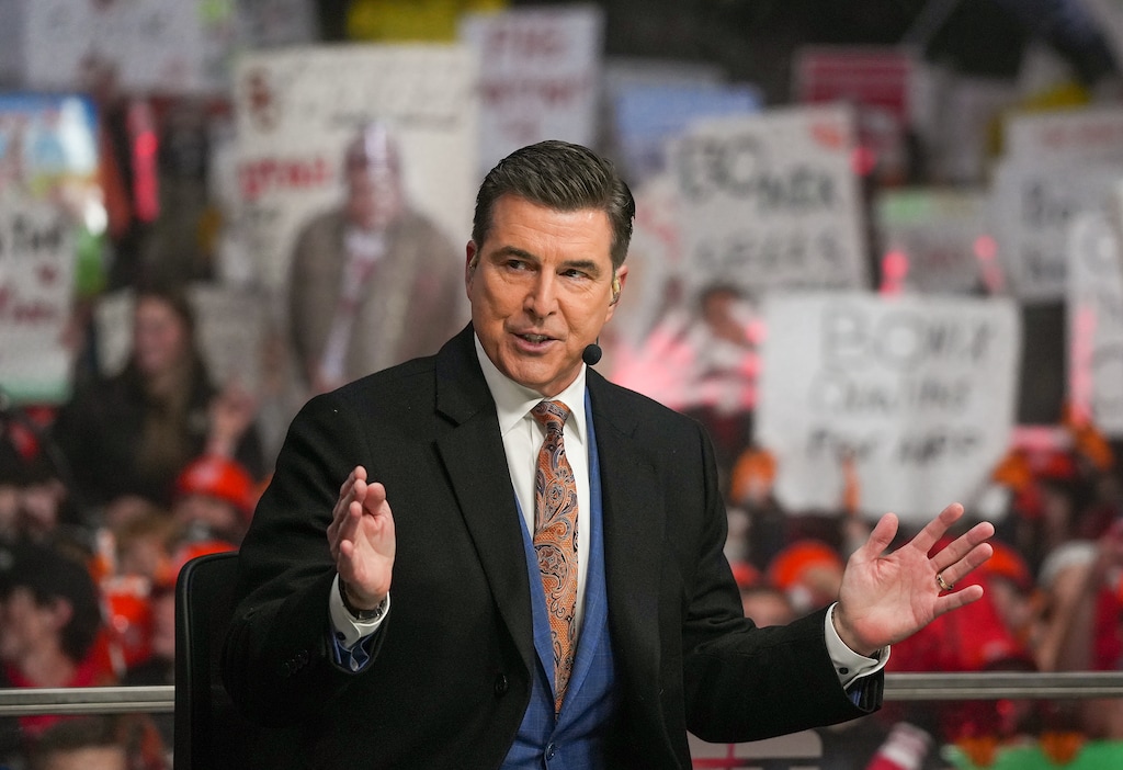 (Chris Samuels | The Salt Lake Tribune) ESPN’s College GameDay personality Reece Davis tapes the college football show at the University of Utah in Salt Lake City, Saturday, Oct. 28, 2023.