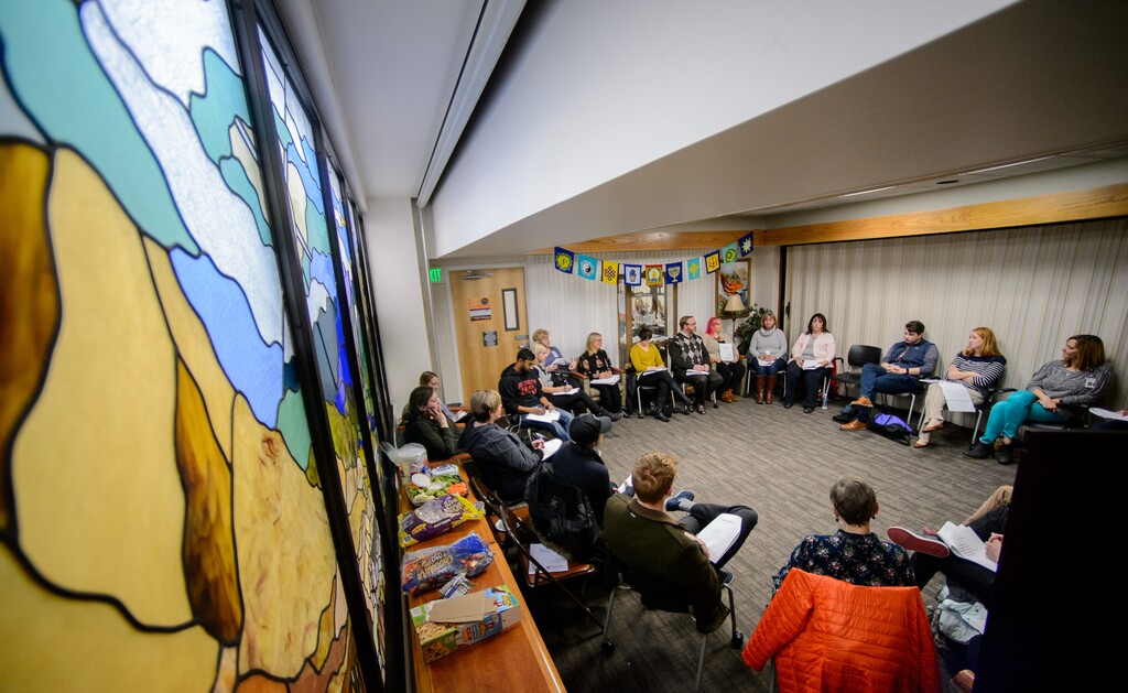 (Trent Nelson  |  The Salt Lake Tribune)  Participants in a training session for the volunteer program No One Dies Alone at University of Utah Hospital in Salt Lake City, Thursday, January 25, 2018.  The program aims to ensure that no patients pass away at the hospital without someone at their side.