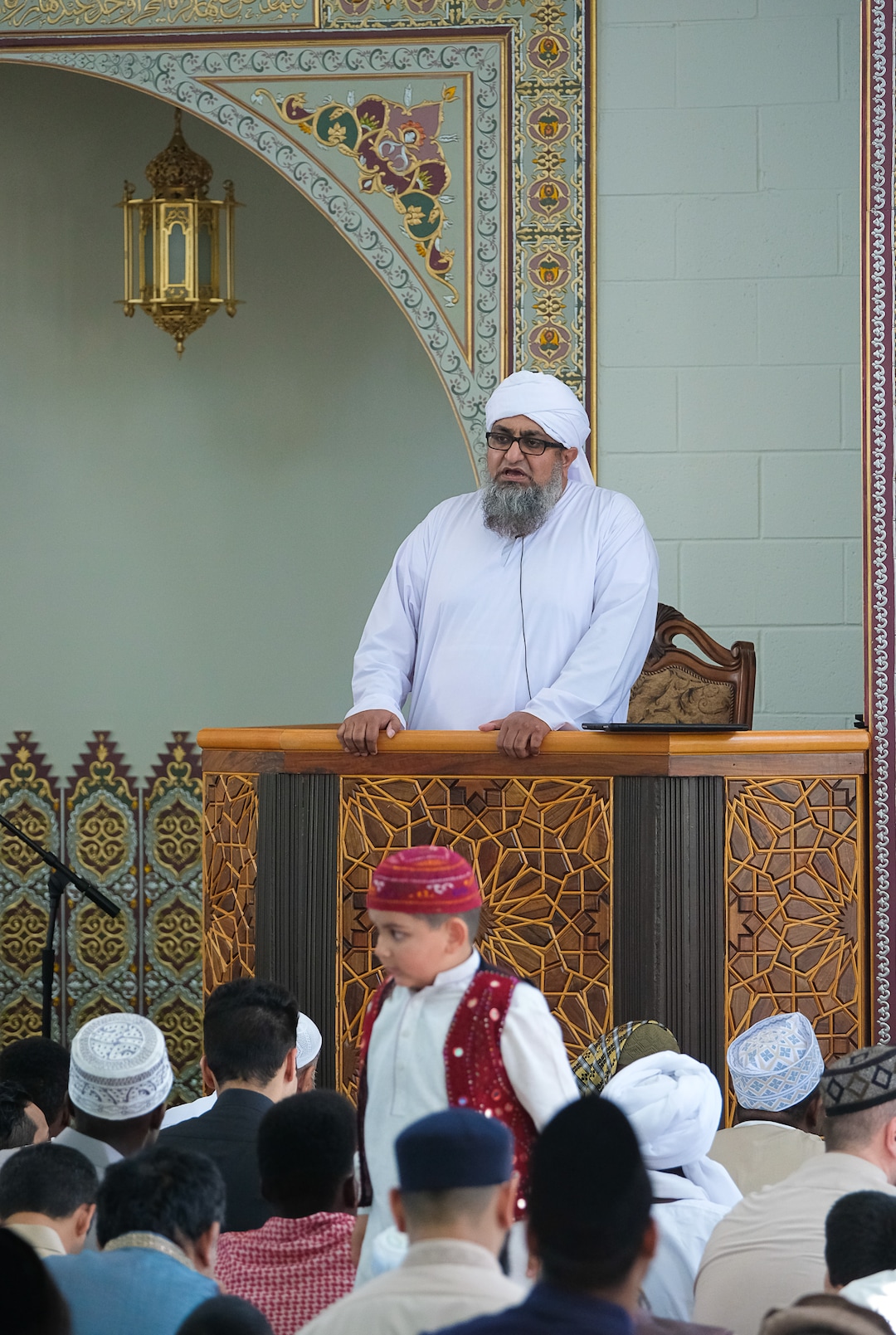 (Francisco Kjolseth  |  The Salt Lake Tribune)  Sheikh Yasir Butt speaks to members of the Khadeeja Islamic Center in West Valley City as they mark the end of Ramadan, a 30 day period of fasting and spiritual growth. It's the biggest religious holiday of the year for Muslims as hundreds from the Wasatch Front gather for the  Eid the Òfestival of the breaking of the fast,Ó on Wed. June 5, 2019.