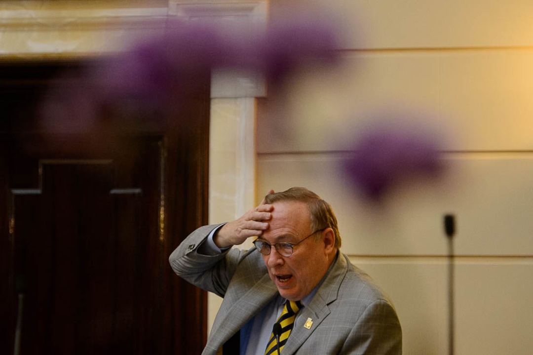 (Trent Nelson | The Salt Lake Tribune)  Sen. Jim Dabakis, D-Salt Lake City, speaks out against HB 293 in the Senate Chamber in Salt Lake City, Thursday March 8, 2018.