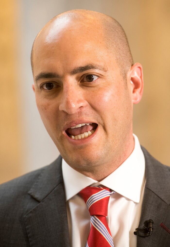 (Rick Egan  |  The Salt Lake Tribune)  Sen. Dan Hemmert talks about the possibility of Mitt Romney running for Senate, at a media conference, at the Utah State Capitol, Monday, November 13, 2017.




