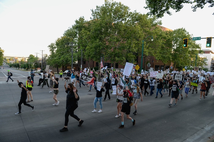 (Francisco Kjolseth  |  The Salt Lake Tribune) As part of national day of protest against police crimes, the National Alliance Against Racist and Political Repression, the Salt Lake Civilian Police Accountability Council and other groups gather at the Utah Capitol on Saturday, July 18, 2020, before marching to the Governor’s mansion to demand for a special session to repeal HB 415, which prohibits municipalities from establishing a board or committee with regulatory power over police departments.