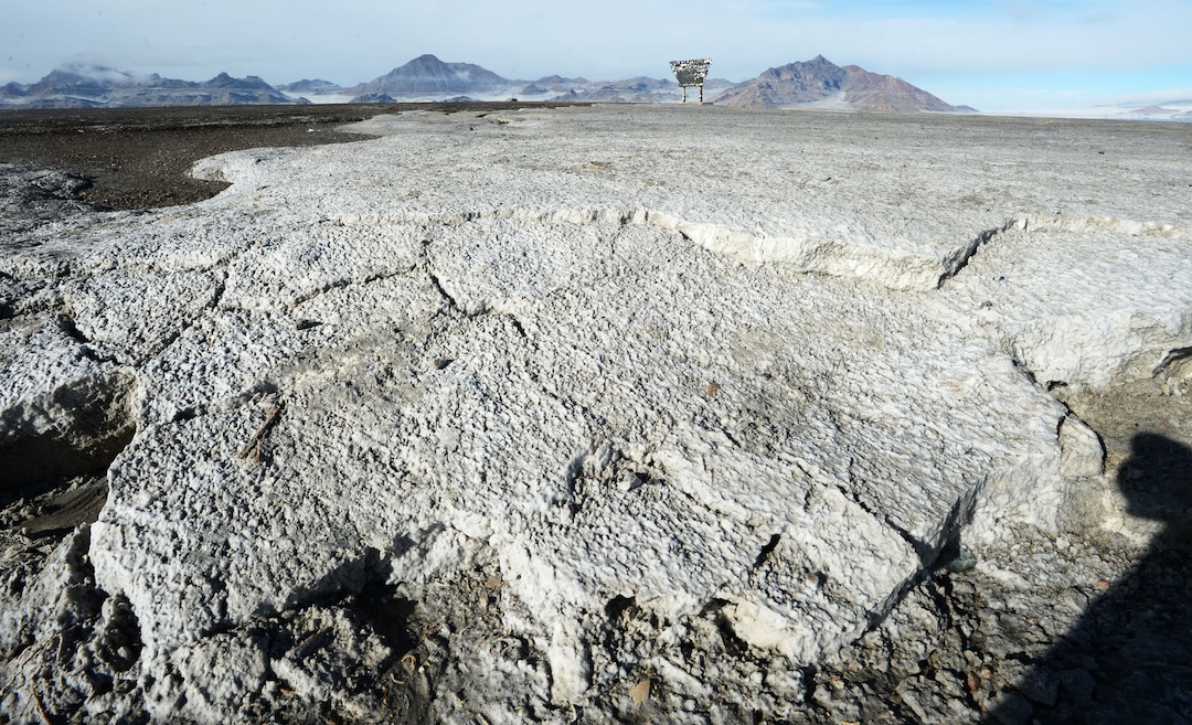 (Steve Griffin / Tribune file photo)  Salt crumbles away at the end of the road at Bonneville Salt Flats International Speedway, seen here in January 2017.