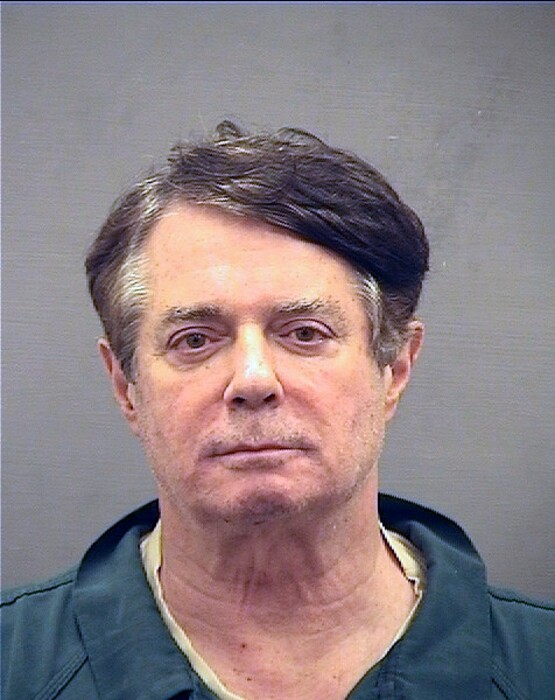 (Alexandria Detention Center via AP)  This Thursday, July 12, 2018 photo provided by the Alexandria, Va., Detention Center shows Paul Manafort, who was booked into the William G. Truesdale Adult Detention Center. On Tuesday, Aug. 21, 2018, the longtime political operative who for months led Donald Trump's winning presidential campaign, was found guilty of eight financial crimes in the first trial victory of the special counsel investigation into the president's associates.