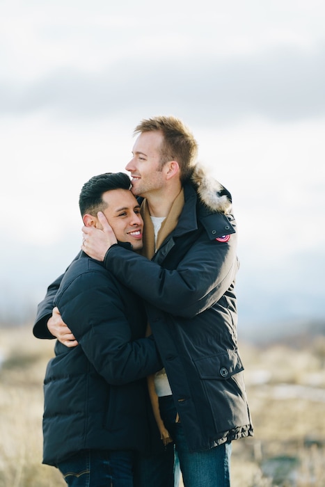 (photo courtesy Ben Christensen) Millcreek couple Jesse Zamora (left) and Ivan Ward, seen here in their engagement photo, were married Monday, May 19, at the base camp of Mount Everest.