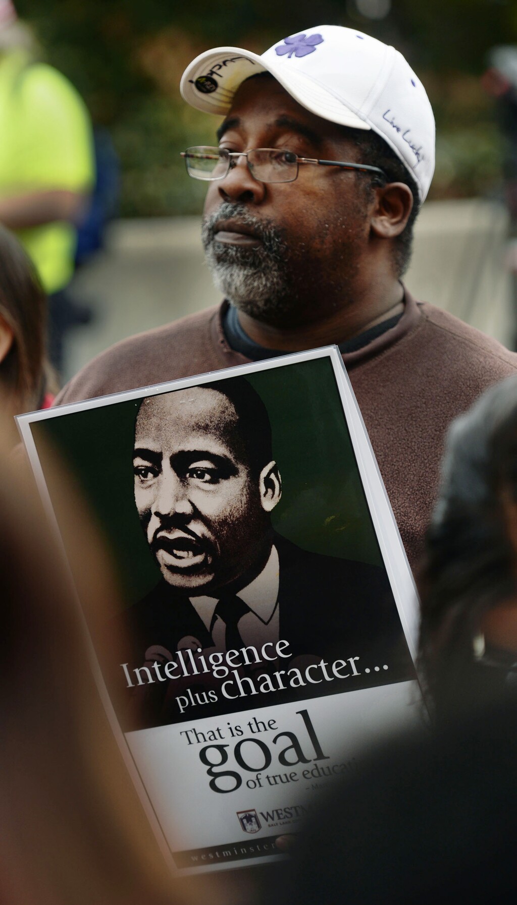 Steve Griffin | The Salt Lake Tribune
Charles Tyler, of Logan participates in Westminster College's annual march in honor of Dr. Martin Luther King Jr. in Salt Lake City, Monday, January 19, 2015. Tyler's daughter, Tanesha Tyler, was a student speaker during the event.
