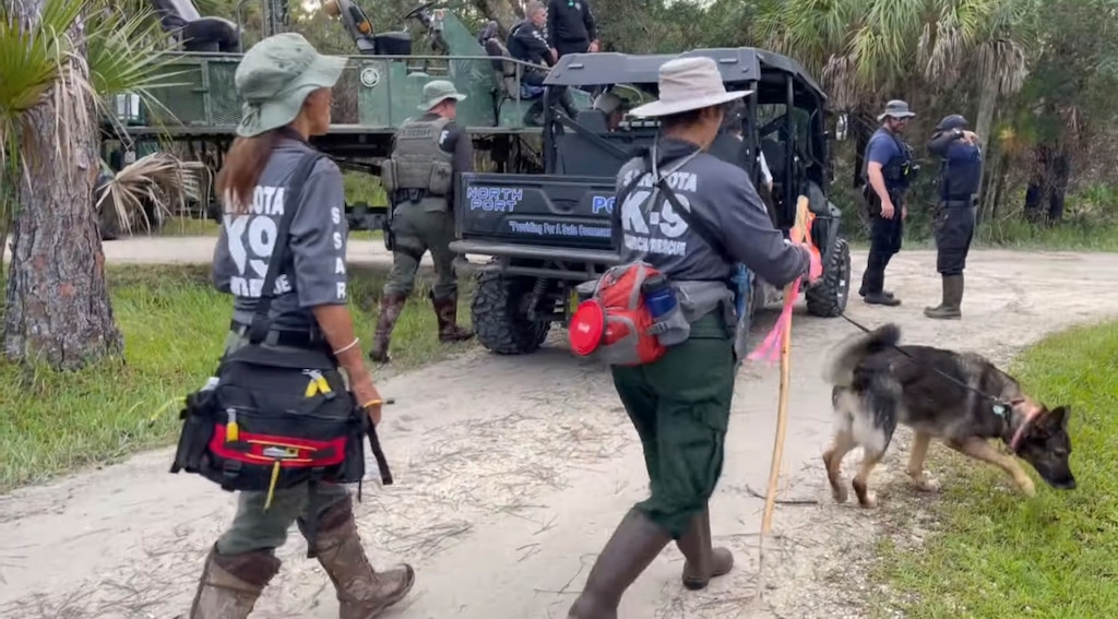 (North Port Police Department via AP) Search teams fan out at Carlton Reserve park near a North Port, Fla. wilderness park to search for Brian Laundrie on Wednesday, Sept. 22, 2021.