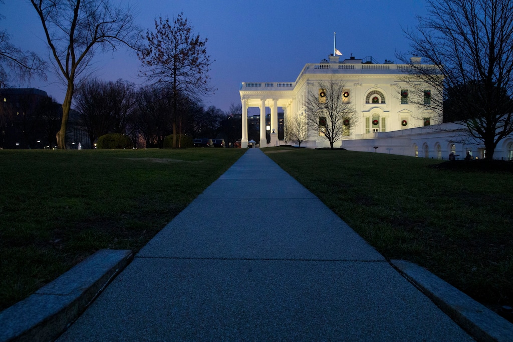 (Alex Brandon | The Associated Press)  The White House is seen, Friday, Dec. 28, 2018, in Washington. The partial government shutdown will almost certainly be handed off to a divided government to solve in the new year, as both parties traded blame Friday and President Donald Trump sought to raise the stakes in the weeklong impasse.
