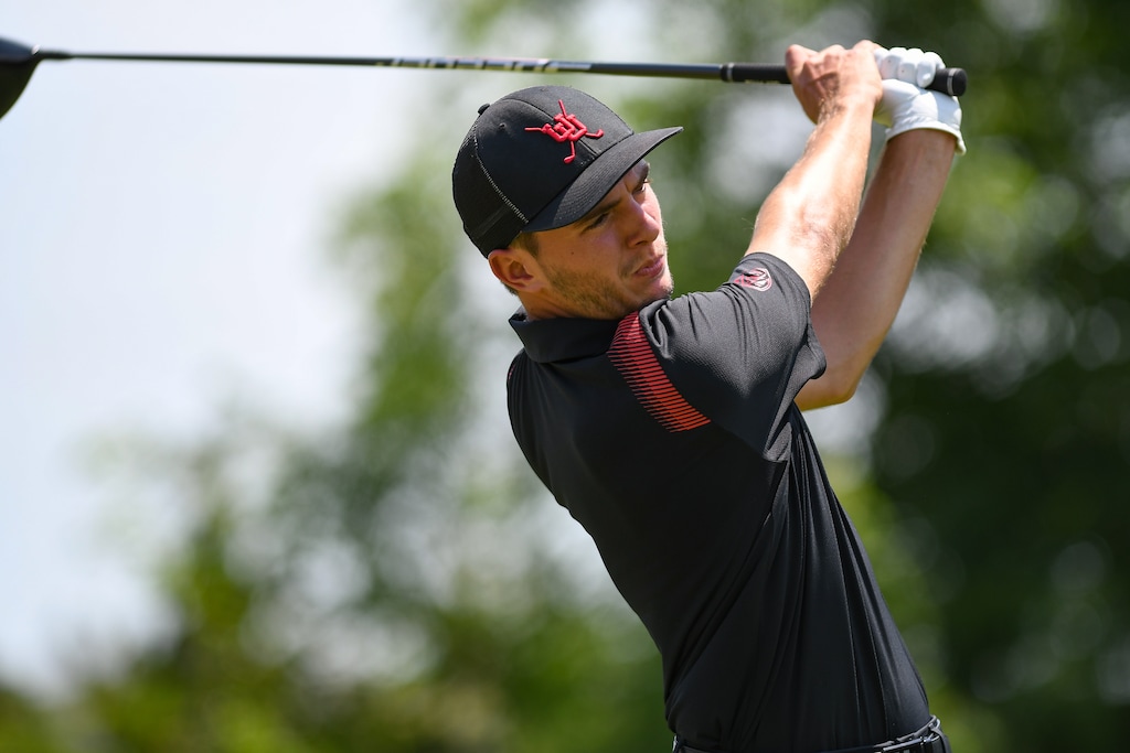(Mark Doescher) Utah's Javier Barcos tees off in Norman, Okla. After capturing one of the five qualifying spots at the 2022 Norman regional Wednesday, the Utah golf team has reached the NCAA finals for the first time since 1988.