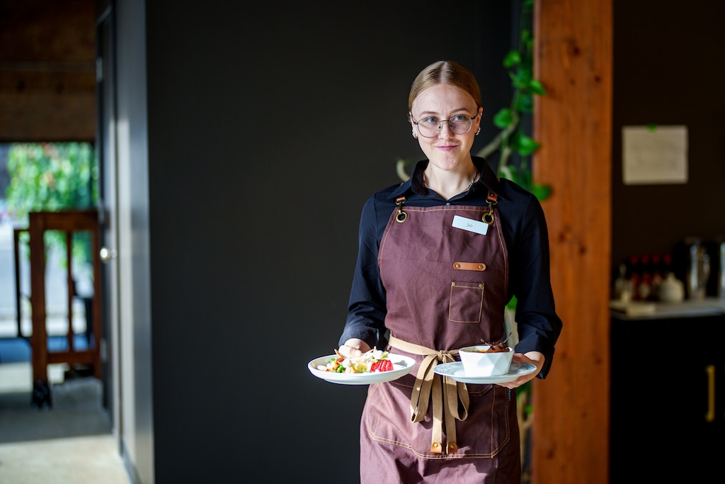 (Trent Nelson  |  The Salt Lake Tribune) Julia Helm, a member of the waitstaff at Forty Three Bakery in Salt Lake City, on Saturday, Aug. 9, 2025.