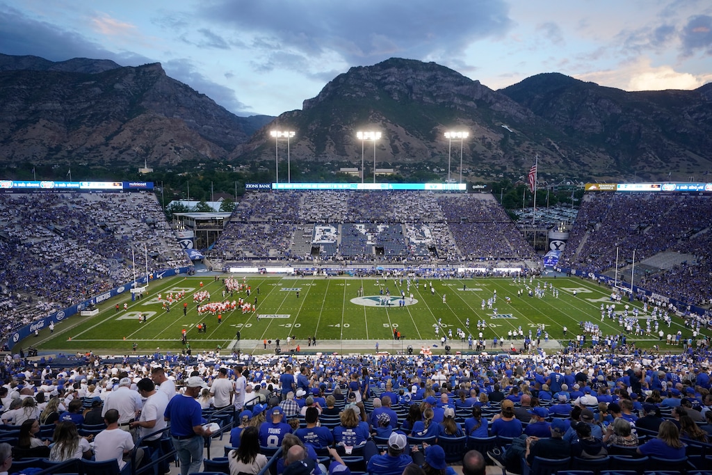 (Rick Bowmer | AP) Fans wait for an NCAA college football game between Sam Houston State and BYU on Saturday, Sept. 2, 2023, in Provo.