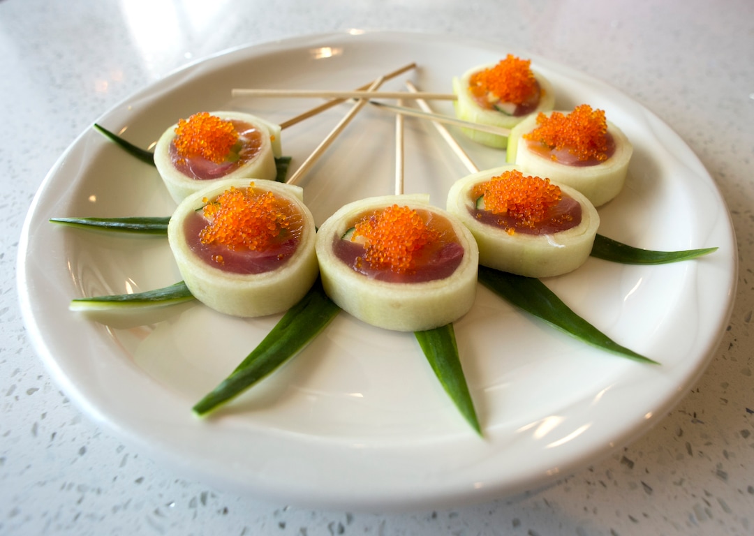 (Rick Egan  |  The Salt Lake Tribune)     the Lolipop Roll, with salmon, yellowtail, tuna, avocado & lemon rolled in cucumber wrap at  Hamachi Pescatarian Grill and Sushi, 488 E 100 South, Salt Lake City, Monday, June 4, 2018.