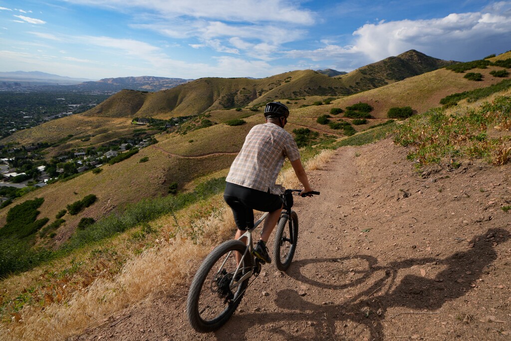 (Francisco Kjolseth | The Salt Lake Tribune) After an 1,100-foot climb, the new Parley's Pointe segment of the Bonneville Shoreline Trail provides expansive views of the Salt Lake Valley on Wednesday, Aug. 10, 2022. Deals are in the works to secure land needed to complete the trail in Davis and Utah counties.