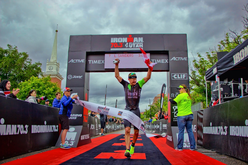 (Courtesy Greater Zion Convention & Tourism Office) Lionel Sanders wins the 2016 Ironman 70.3 St. George triathlon on May 7, 2016. Within 13 months, St. George will host two 70.3 World Championships and the first full-distance Ironman World Championship held outside of Hawaii.