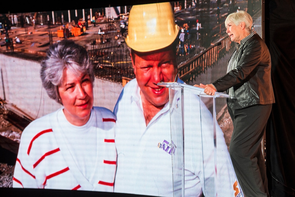 (Chris Detrick  |  Tribune file photo) Gail Miller, Owner, Larry H. Miller Co., speaks during a presentation at Vivint Arena Wednesday September 21, 2016.
