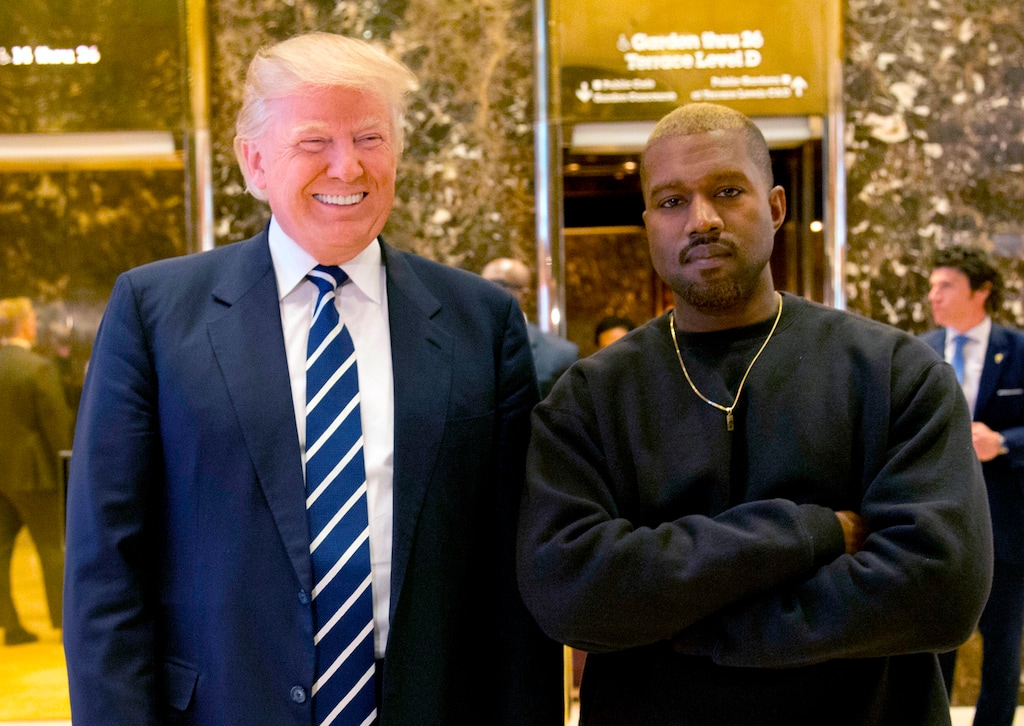 (AP Photo/Seth Wenig, File) In this Dec. 13, 2016, file photo, then-President-elect Donald Trump and Kanye West pose for a picture in the lobby of Trump Tower in New York. Trump is tweeting his thanks to rap superstar Kanye West for his recent online support. Trump wrote, “Thank you Kanye, very cool!” in response to the tweets from West, who called the president “my brother.” West tweeted a number of times Wednesday expressing his admiration for Trump, saying they both share “dragon energy.” The rap star also posted a photo of himself wearing Trump’s campaign “Make America Great Again” hat.