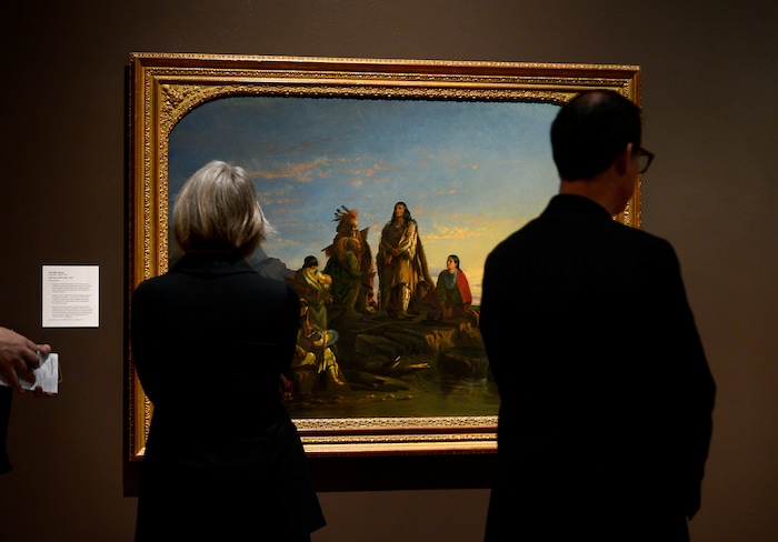 (Scott Sommerdorf | The Salt Lake Tribune)
Viewers pass by John Mix Stanley's work "The Last of Their Race" - 1857 during a preview of the Utah Museum of Fine Art's new special exhibit of the touring show "Go West!" - Art of the American Frontier from the Buffalo Bill Center of the West, Wednesday, November 29, 2017.
The exhibit opens to the public on Sunday, Dec 3.