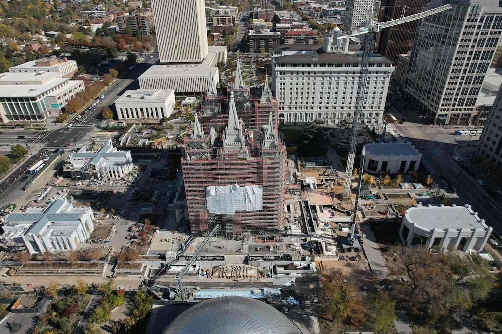 (Francisco Kjolseth | The Salt Lake Tribune) Temple Square in Salt Lake City in 2025. The Salt Lake Temple's six-month open house next year is expected to draw millions of visitors.