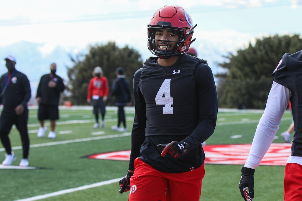 (University of Utah Athletics) Cornerback JaTravis Broughton participates in Utah football spring practice, Monday, March 15, 2021.